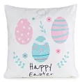 Poszewka na poduszkę 45x45 cm z weluru zdobiona nadrukiem pisanek biało, pudrowa WIOSNA 8 Eurofirany