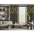 Zasłona brązowa ze złotym wzorem liści ginko, zaciemniająca 140x250 cm przelotka HARMONY Eurofirany