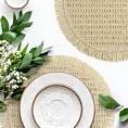 Podkładka okrągła na stół kremowa średnica 38 cm JOAN pleciona z frędzlami Eurofirany