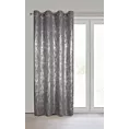 Zasłona stalowo, srebrzysta zdobiona błyszczącym wzorem z tkaniny zaciemniającej 140x250 przelotka ELISE Eurofirany