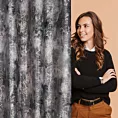 Zasłona brązowo, szara zdobiona błyszczącym przecieranym nadrukiem z welwetu 140x250 cm przelotka ESTER Eurofirany