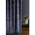 Zasłona szyta na przelotkach OMERTA granatowo miedziana z miękkiej, welwetowej tkaniny z nieregularnym nadrukiem Italissima Eva Minge