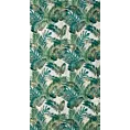 Zasłona biało, zielona z błyszczącym wzorem egzotycznych liści z welwetu 140x270 cm taśma DAVOS  Eurofirany