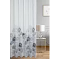 Firana szyta na przelotkach biało grafitowa z delikatnej tkaniny typu BATYST, zdobionej nadrukiem roślinnym, wykończonej obciążnikiem