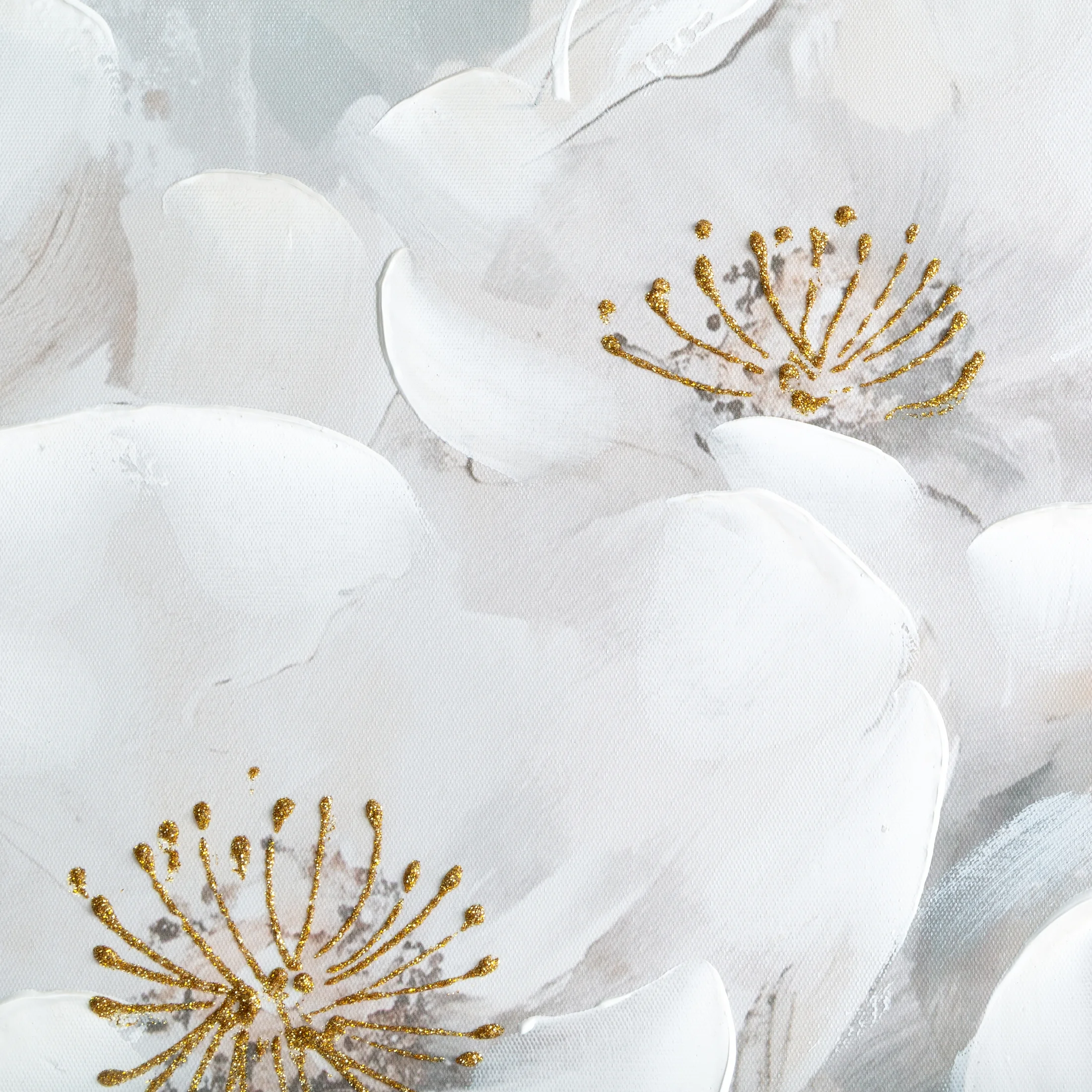 Obraz kremowo, błękitny ręcznie malowany w bukiet subtelnych kwiatów na płótnie 80x80 cm Eurofirany