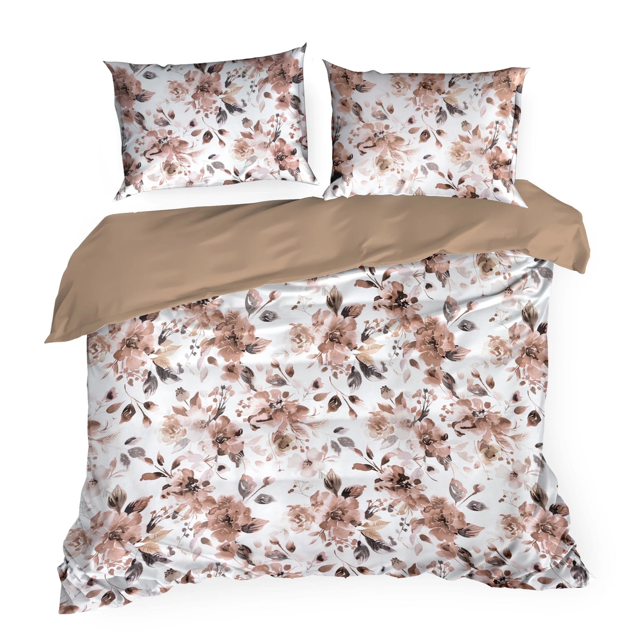 Pościel 160x200 cm z satyny bawełnianej kolor biało, pudrowy z motywem kwiatów SPRING 76 Eurofirany