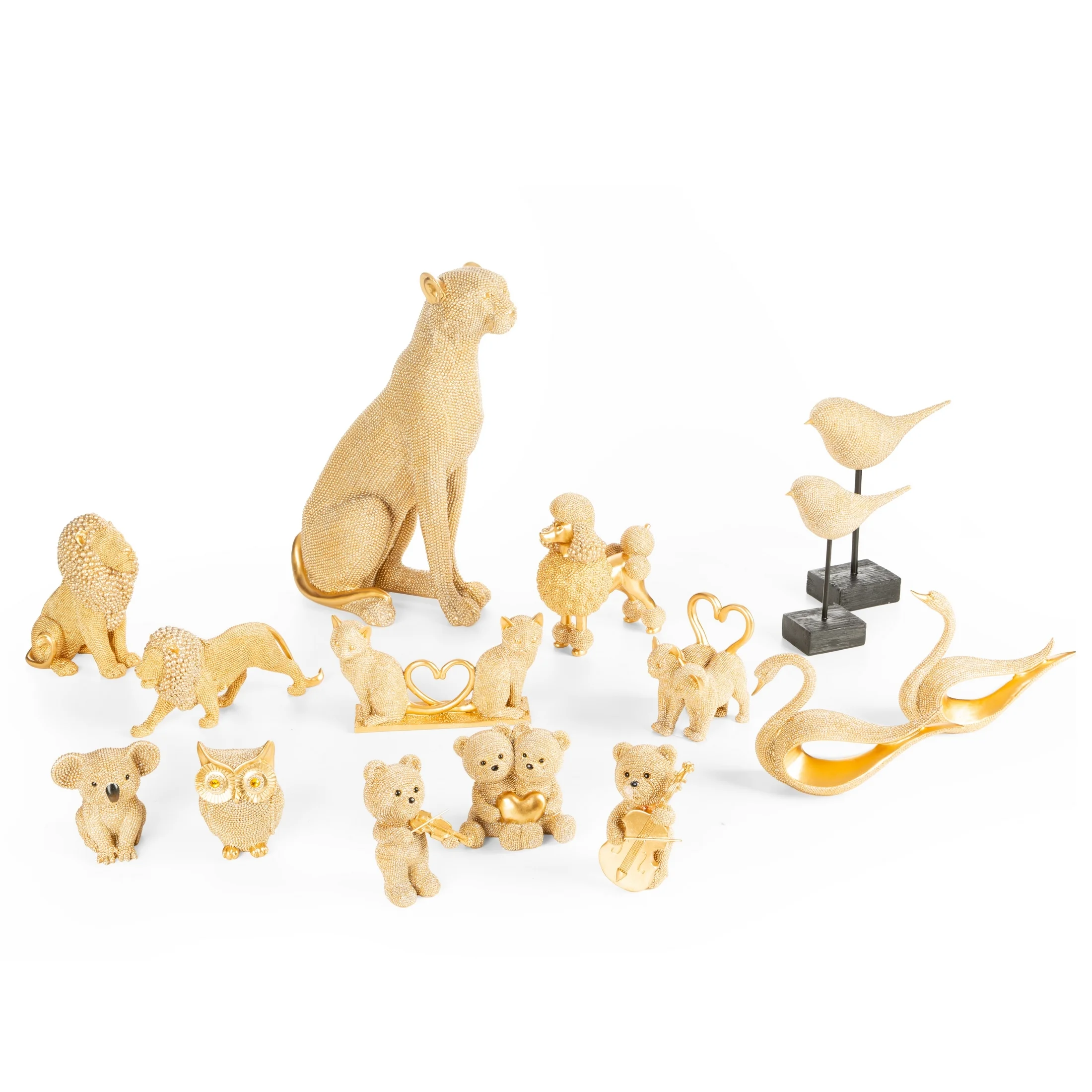 Figurka złota kot o drobnym strukturalnym wzorze 22x7x12 cm ELDO 2 Eurofirany