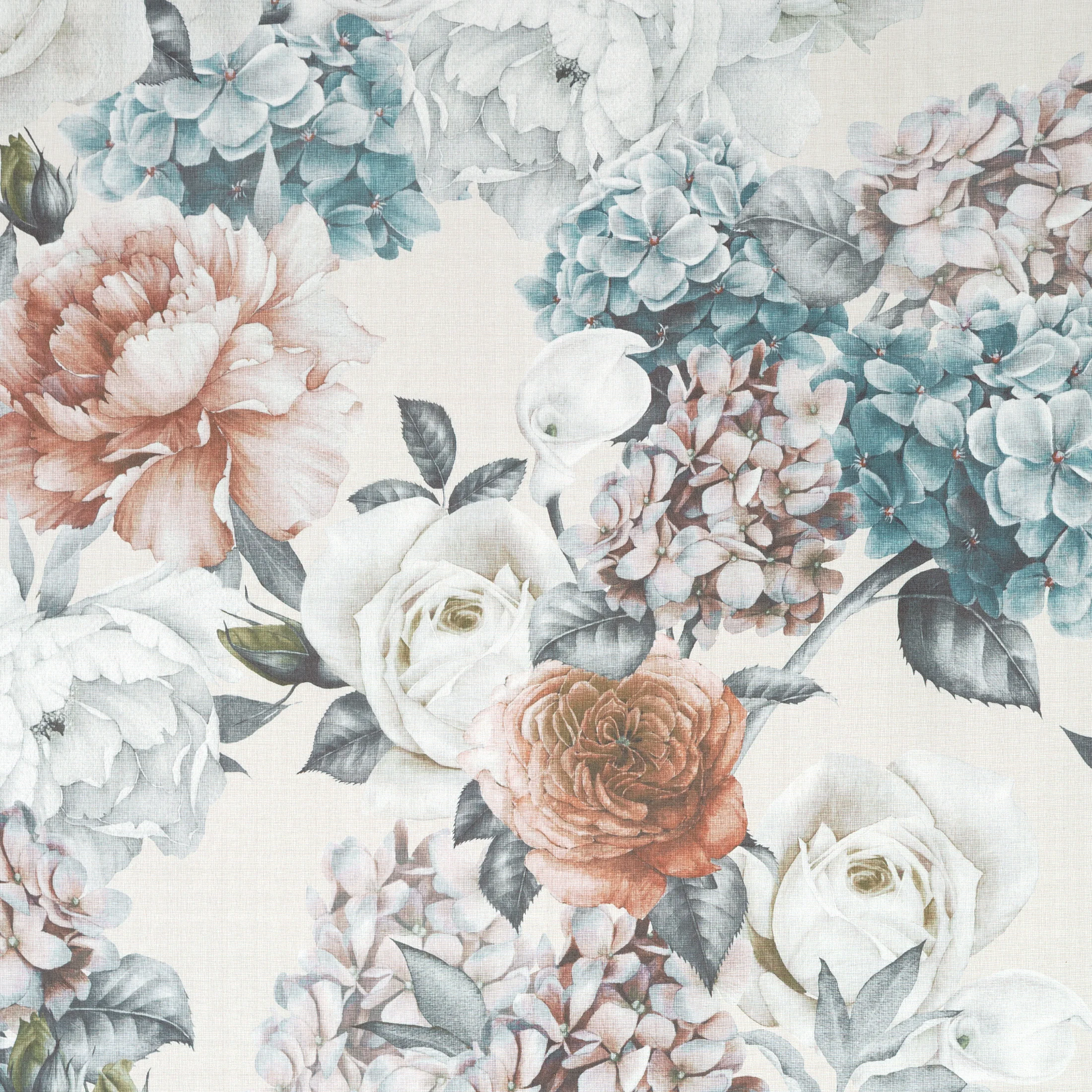 Zasłona kremowo, miętowa zdobiona motywem kwiatów 140x250 cm przelotki - ANETT Eurofirany