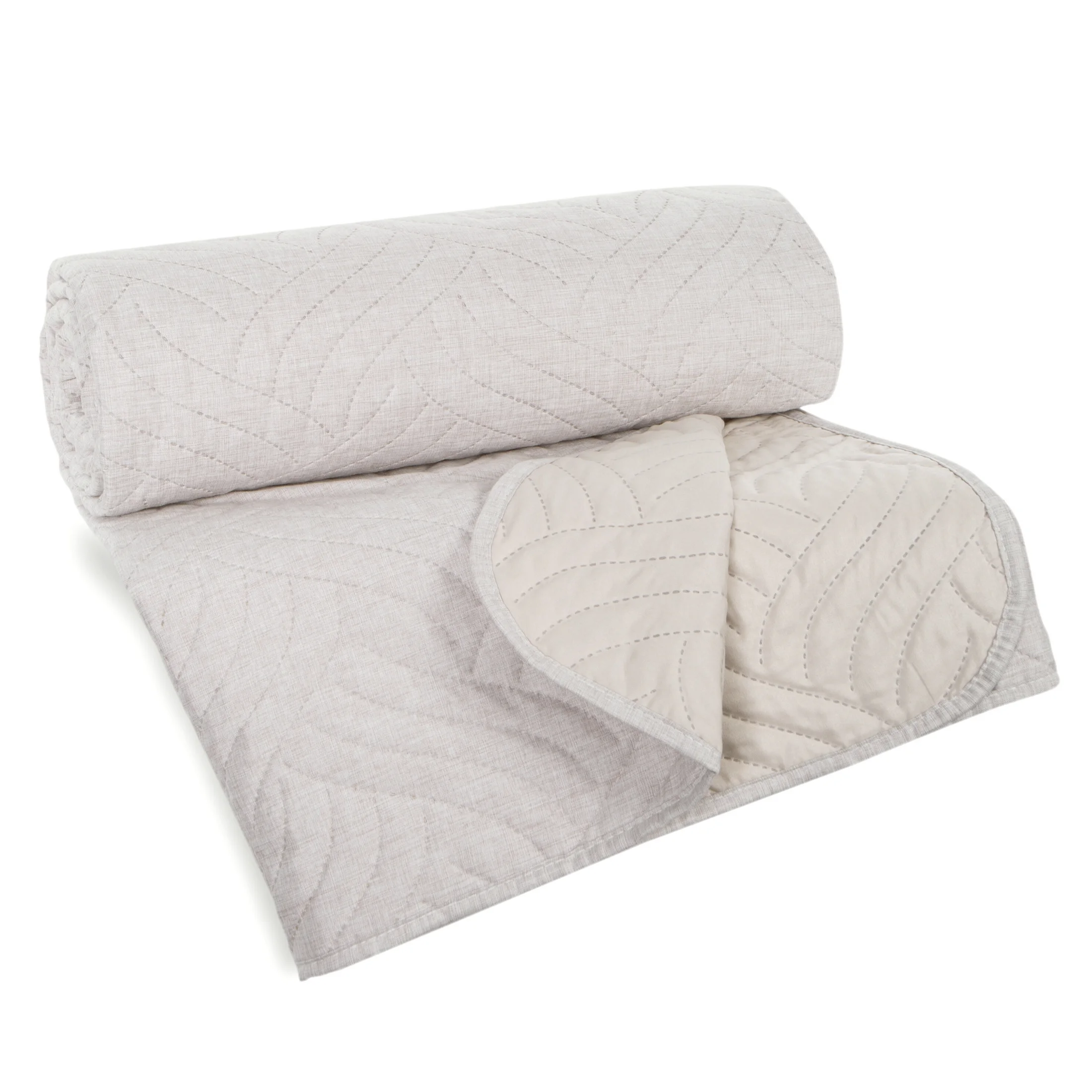 Narzuta imitująca len beżowa 200x220 cm pikowana metodą hot press w geometryczny wzór LEN Design 91 Eurofirany