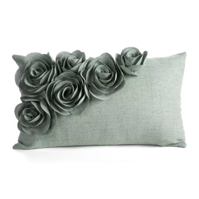 Poszewka na poduszkę 30x50 cm zielona o naturalnym splocie w 3D róże FLORES 7 Eurodirany