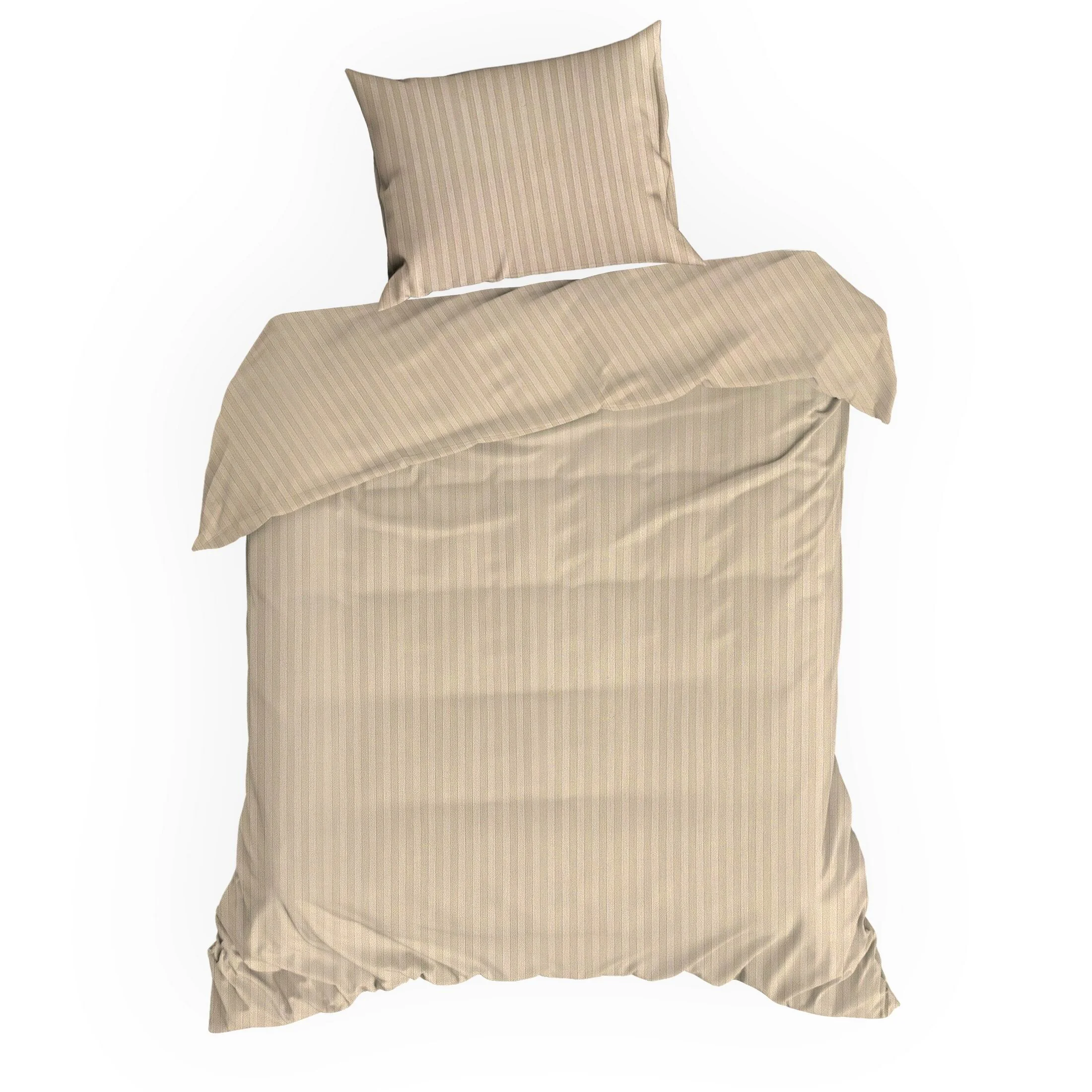 Pościel 140x200 cm komplet 2 częściowy satyna bawełniana kolor beżowy w drobne prążki VERA Eurofirany