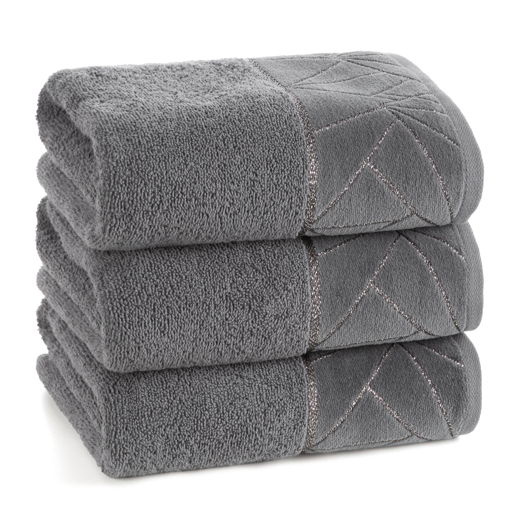 Ręcznik kąpielowy 50x90 cm bawełniany kolor stalowy zdobiony wzorem geometrycznym CLEO Eurofirany