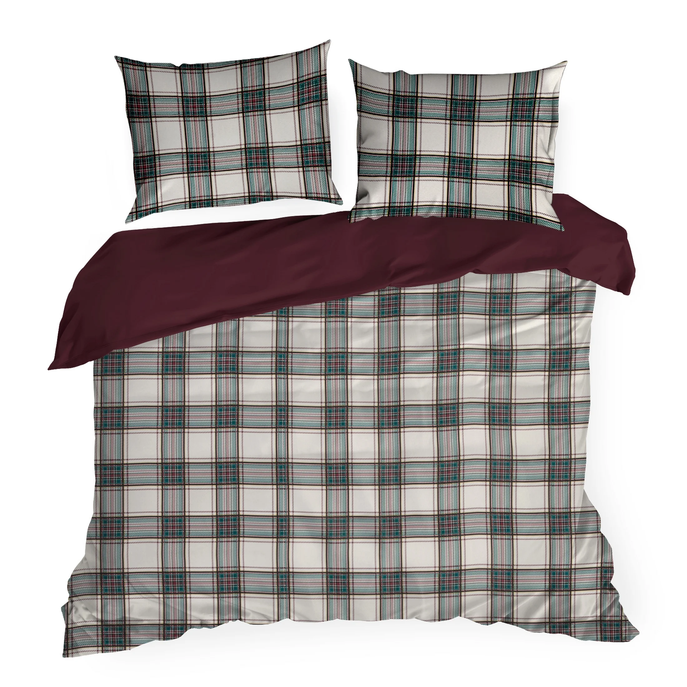 Pościel świąteczna 220x200 cm kolor biały, bordowy z nadrukiem kraty AARON Eurofirany