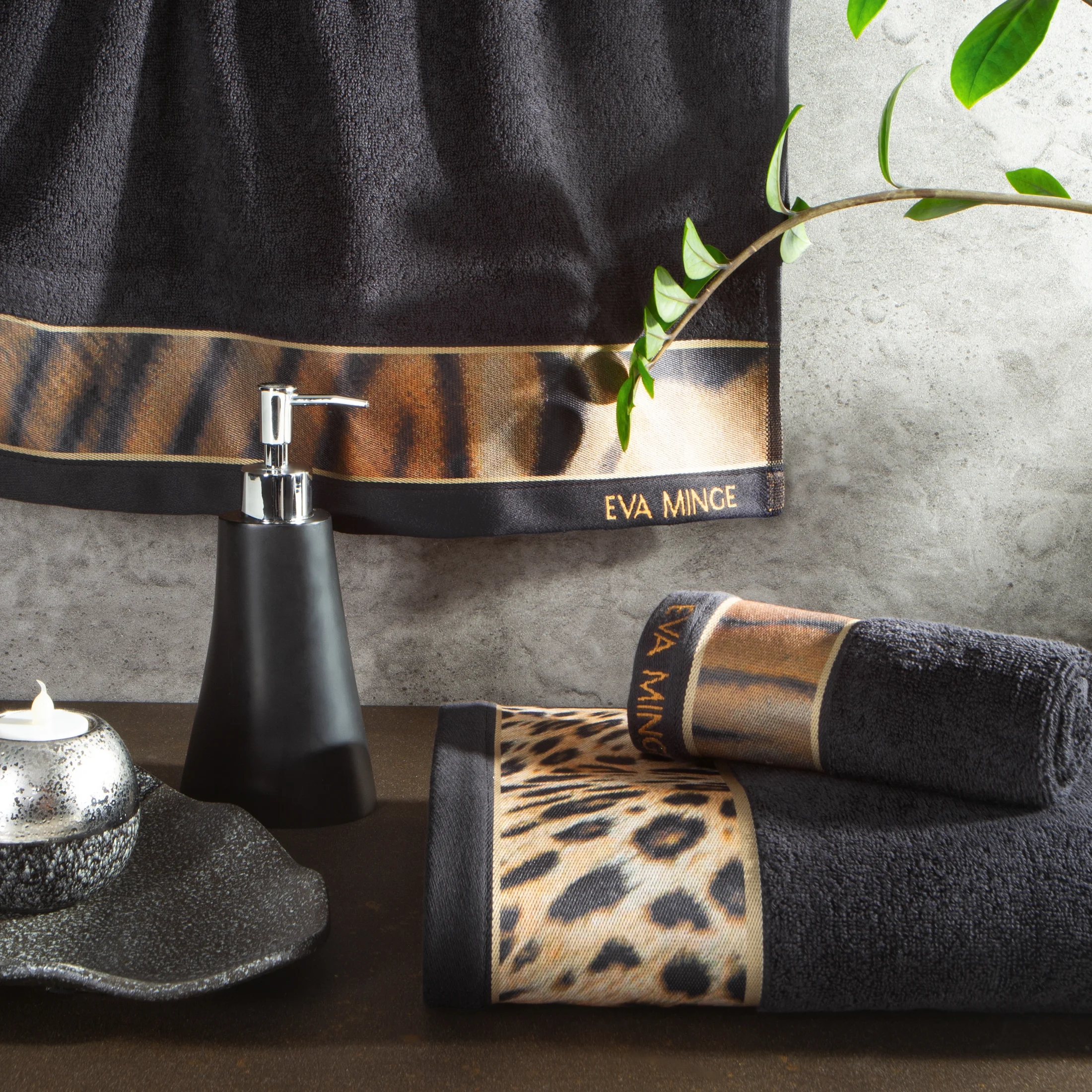 Zestaw ręczników bawełnianych 3 szt kolor czarny, beżowy 500 g/m2 Eva Minge Eurofirany