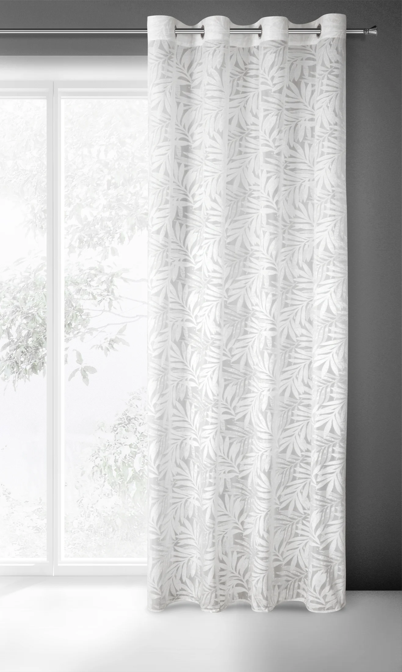 Dekoracja okienna biała z żakardowym wzorem w liście 140x250 cm przelotka NATALY Eurofirany