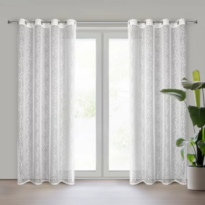 Zasłona biała z żakardowym wzorem 140x250 cm przelotka - MERA Eurofirany