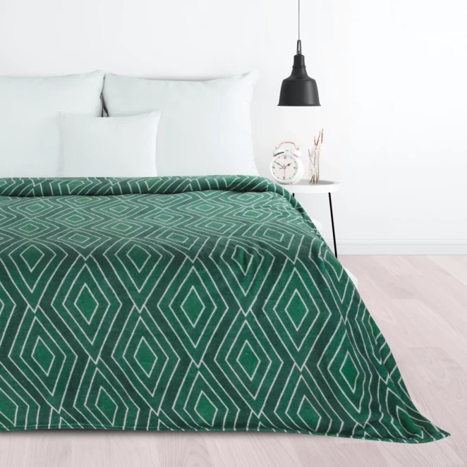 Koc  150x200 cm zielono, złoty z nadrukiem geometrycznym GEO 2 DESIGN 91 Eurofirany
