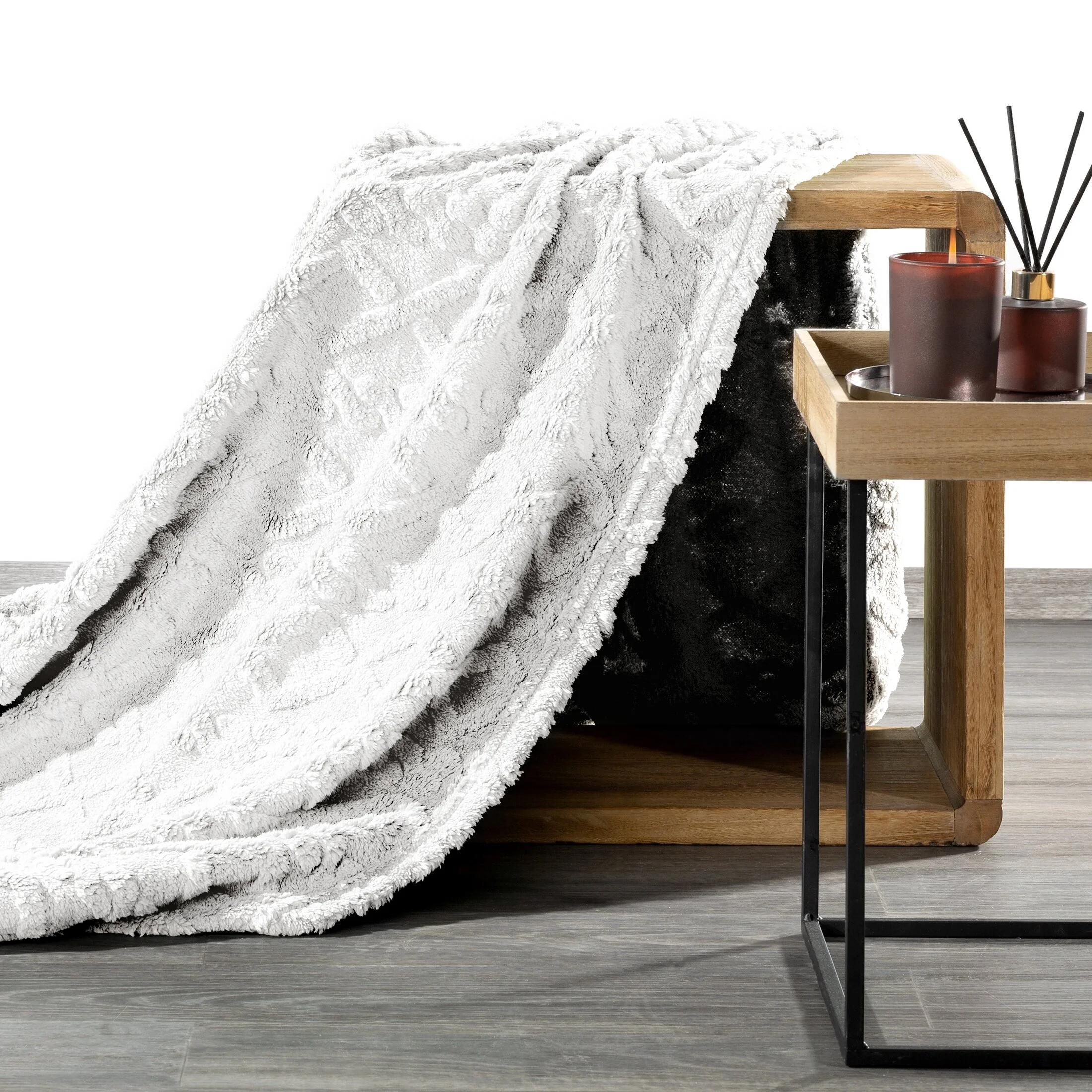 Koc 150x200 cm biały z ozdobnym plecionym warkoczem DESIGN 91 Eurofirany