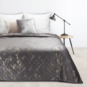 Narzuta welwetowa stalowo, złota 170x210 cm z welwetu zdobiona wzorem marmuru LUIZ 6 DESIGN 91 Eurofirany