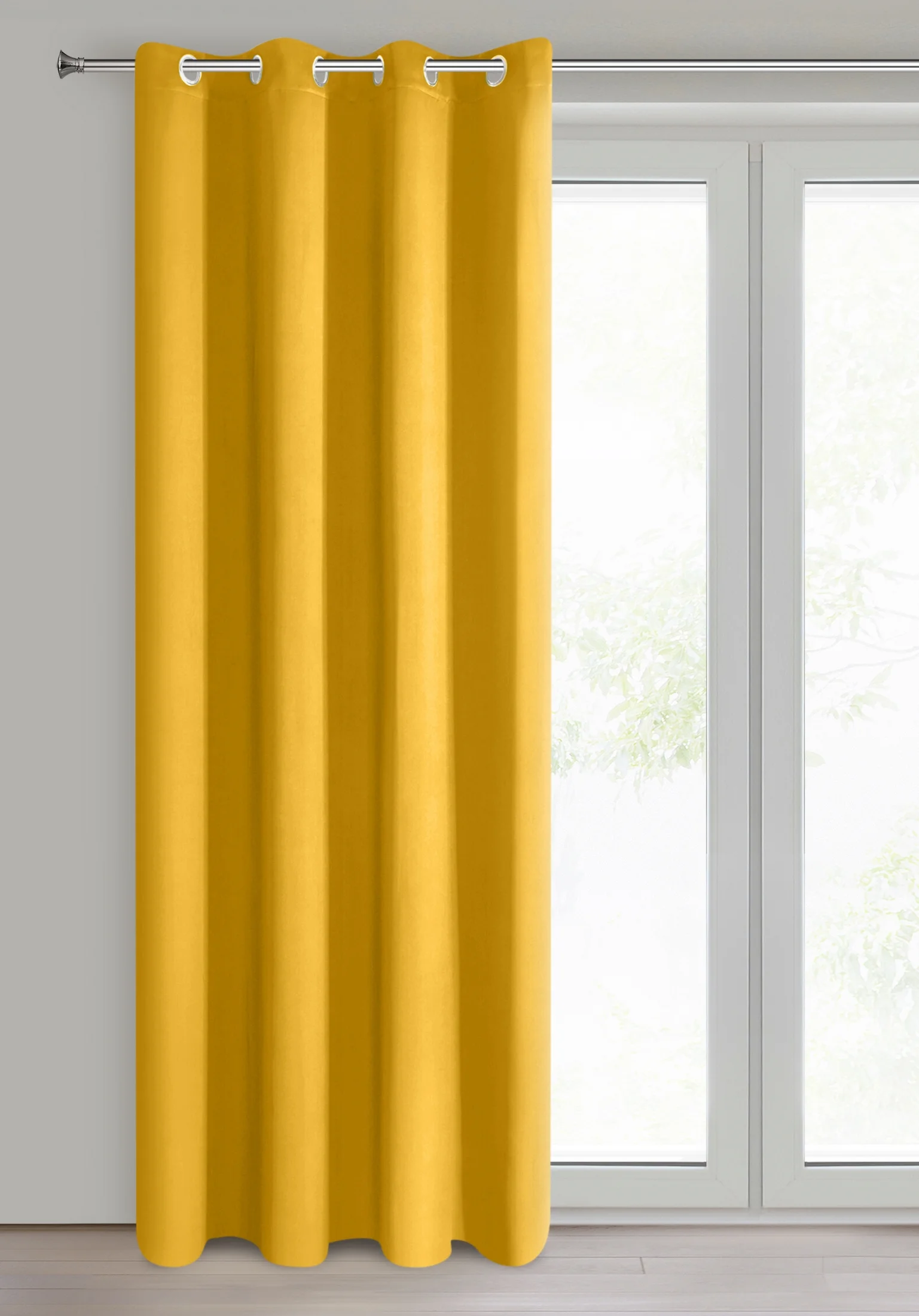 Zasłona musztardowa z gładkiej tkaniny zaciemniająca typu blackout 135x250 przelotka PARISA Design 91 Eurofirany