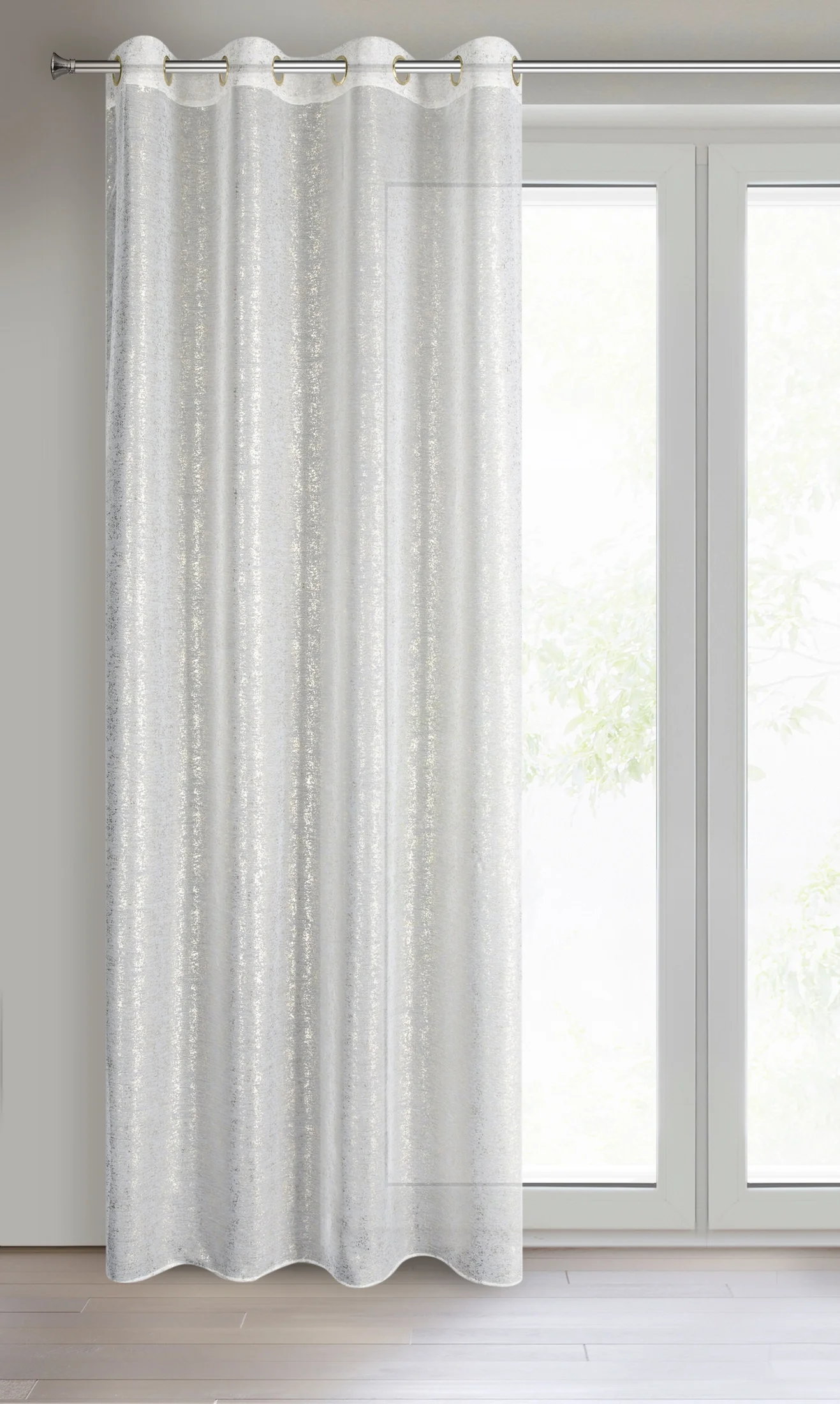 Dekoracja okienna biało, szampańska z etaminy z przecieranym wzorem 140x250 cm przelotka MILY Design D91 Eurofirany