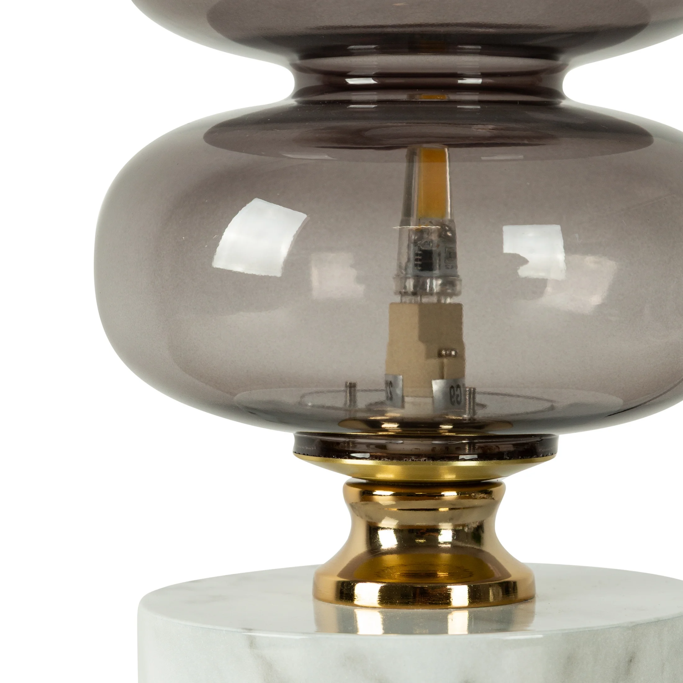 Designerska lampa stołowa grafitowa z marmurem i szklaną konstrukcją 15x45 cm MIRA 1 Eurofirany
