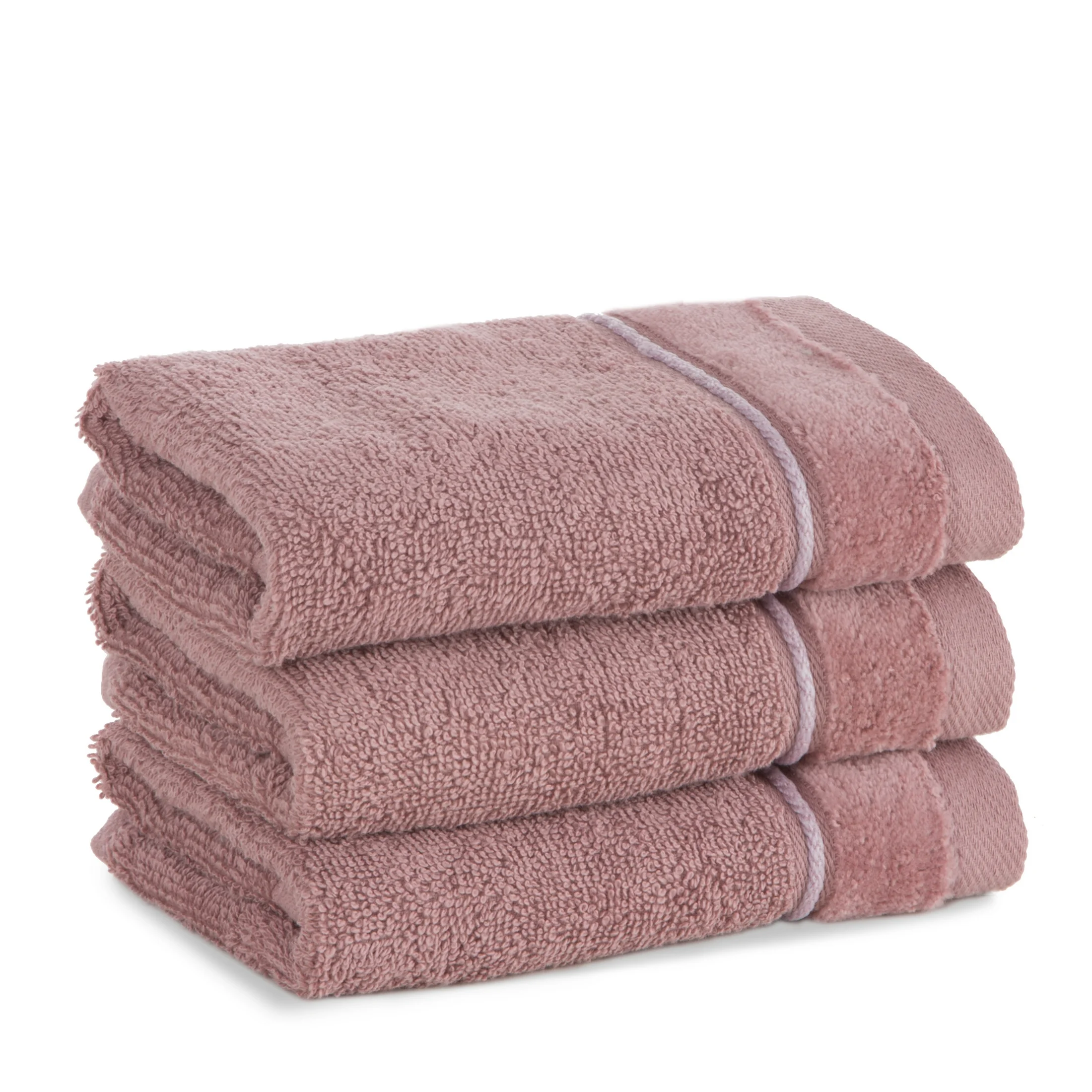 Ręcznik do rąk 30x50 cm bawełniany kolor pudrowy z welwetową bordiurą i kontrastującymi paseczkami 500 g/m2 SIBEL Eurofirany