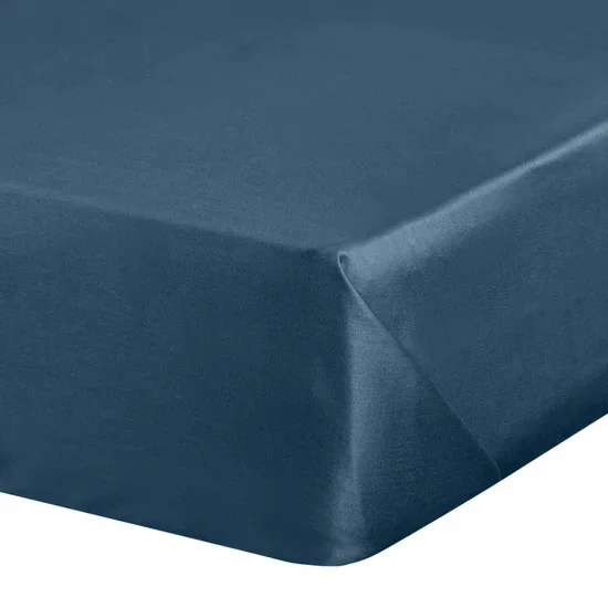 Prześcieradło bez gumki 220x210 cm z satyny bawełnianej kolor ciemnoniebieski 125 g/m2 DINA Diva Line Eurofirany