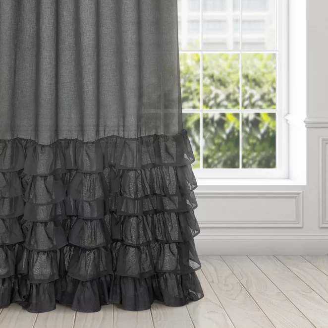 Firana czarna z falbanami 140x250 cm taśma DOLLY DIVA LINE Eurofirany
