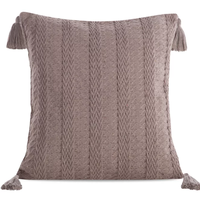 Poszewka na poduszkę 45x45 cm bawełniana ze zdobionymi na rogach chwostami brązowa BOHO Eurofirany