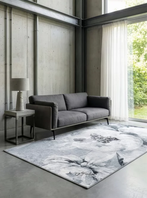 Dywan 120x160 cm jasnoszaro, srebrny z motywem kwiatów LOTUS4 Eurofirany