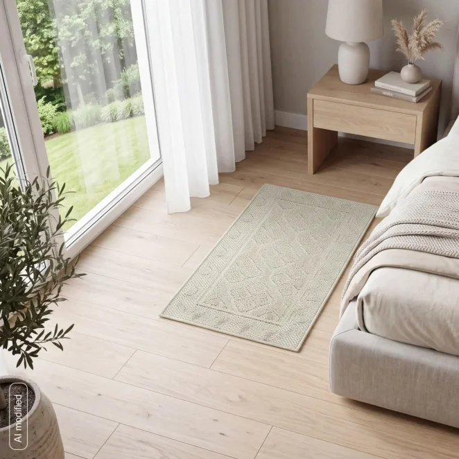 Dywan 50x80 cm beżowy zdobiona pętelkowym geometrycznym wzorem LENA BOHO Eurofirany
