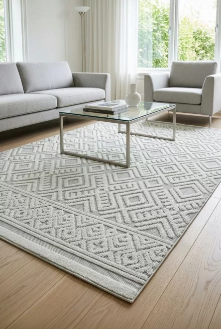 Dywan 50x80 cm jasnobeżowy zdobiony pętelkowym geometrycznym wzorem DIDAR7  Eurofirany