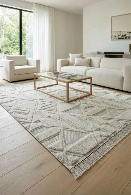 Dywan 50x80 cm jasnosrebrny,  jasnoszary zdobiony wielowymiarową strukturą z drobnym splotem LE MANS 3 Eurofirany