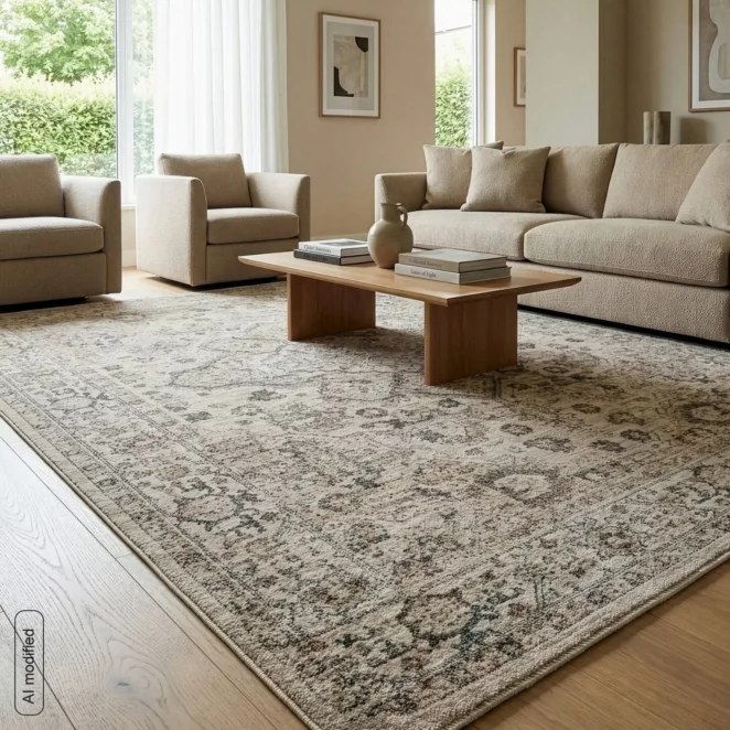 Dywan 60x100 cm beżowo, kremowy z wzorem orientalno - vintage HAWAI1 Eurofirany