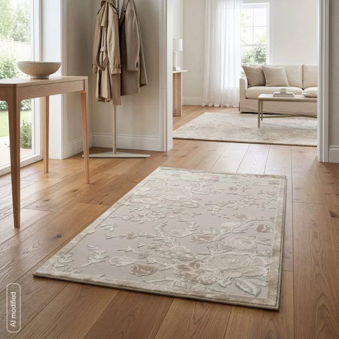 Dywan 60x100 cm beżowo, kremowy z wzorem roślinnym IMPRESIVE2 Eurofirany
