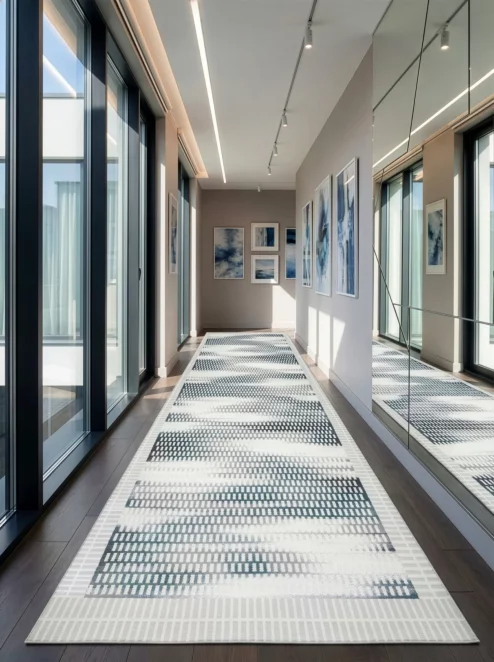 Dywan 60x100 cm biało, niebieski o nowoczesnym cieniowanym wzorze CRYSTAL7 Eurofirany
