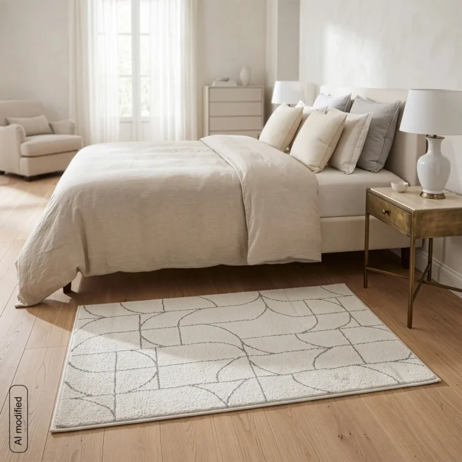 Dywan 60x100 cm kremowo. stalowy z geometrycznym wzorem INFINITY1 Eurofirany