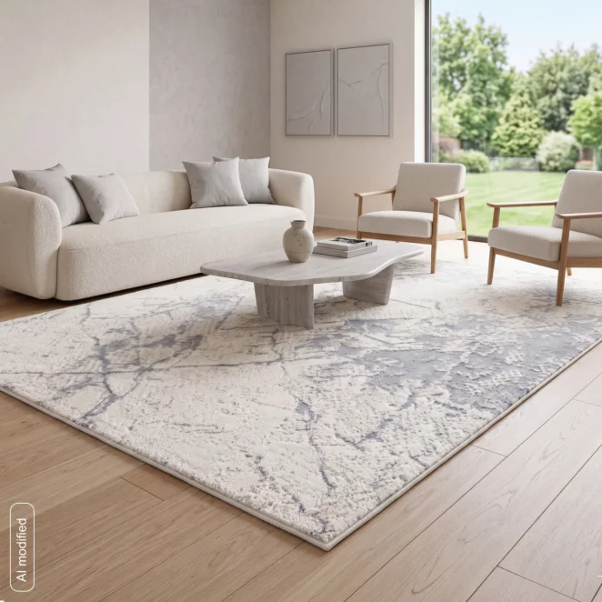 Dywan 60x100 cm kremowo, stalowy zdobiony marmurowym, artystycznym wzorem SALENA5 Eurofirany