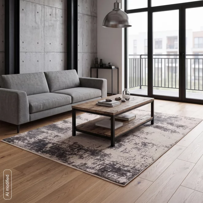 Dywan 60x100 cm kremowo, stalowy zdobiony przecieranym wzorem HAVAI3 Eurofirany