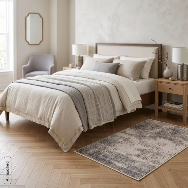 Dywan 60x100 cm kremowo, stalowy zdobiony przecieranym wzorem HAVAI3 Eurofirany