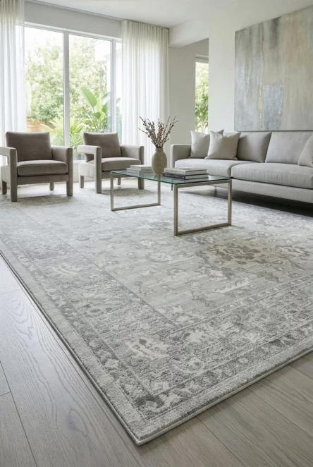 Dywan 60x100 cm popielato, kremowy  zdobiony roślinnym motywem ELBA3 Eurofirany