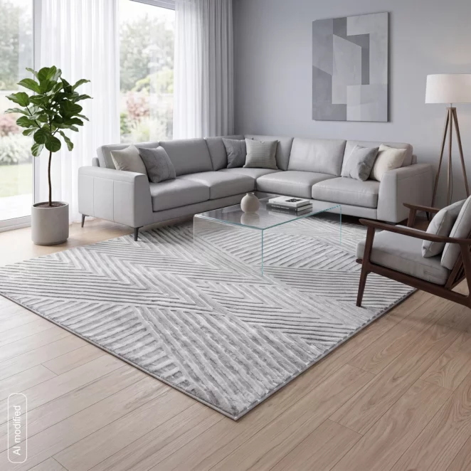 Dywan 60x100 cm srebrny z wypukłym geometrycznym wzorem  NOVA1 Eurofirany