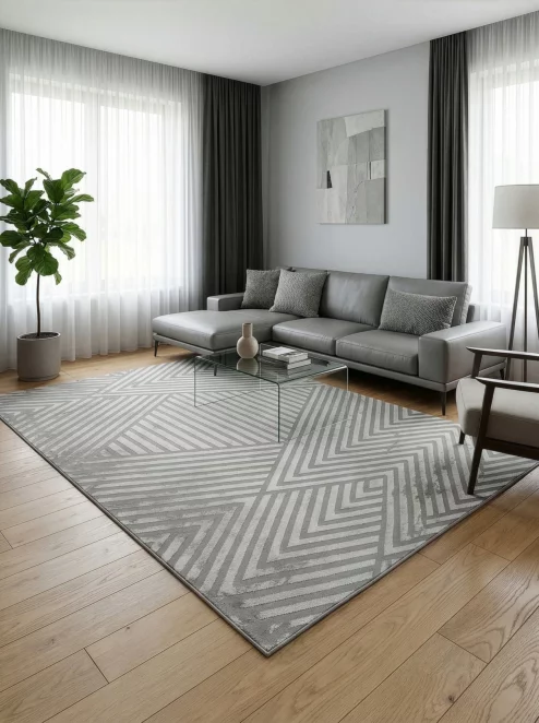 Dywan 60x100 cm srebrny z wypukłym geometrycznym wzorem  NOVA1 Eurofirany