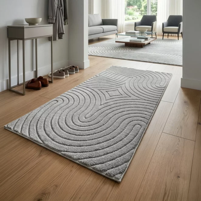 Dywan 80x150 cm stalowy z tłoczonym wzorem 3D VENUS BOHO1 Eurofirany