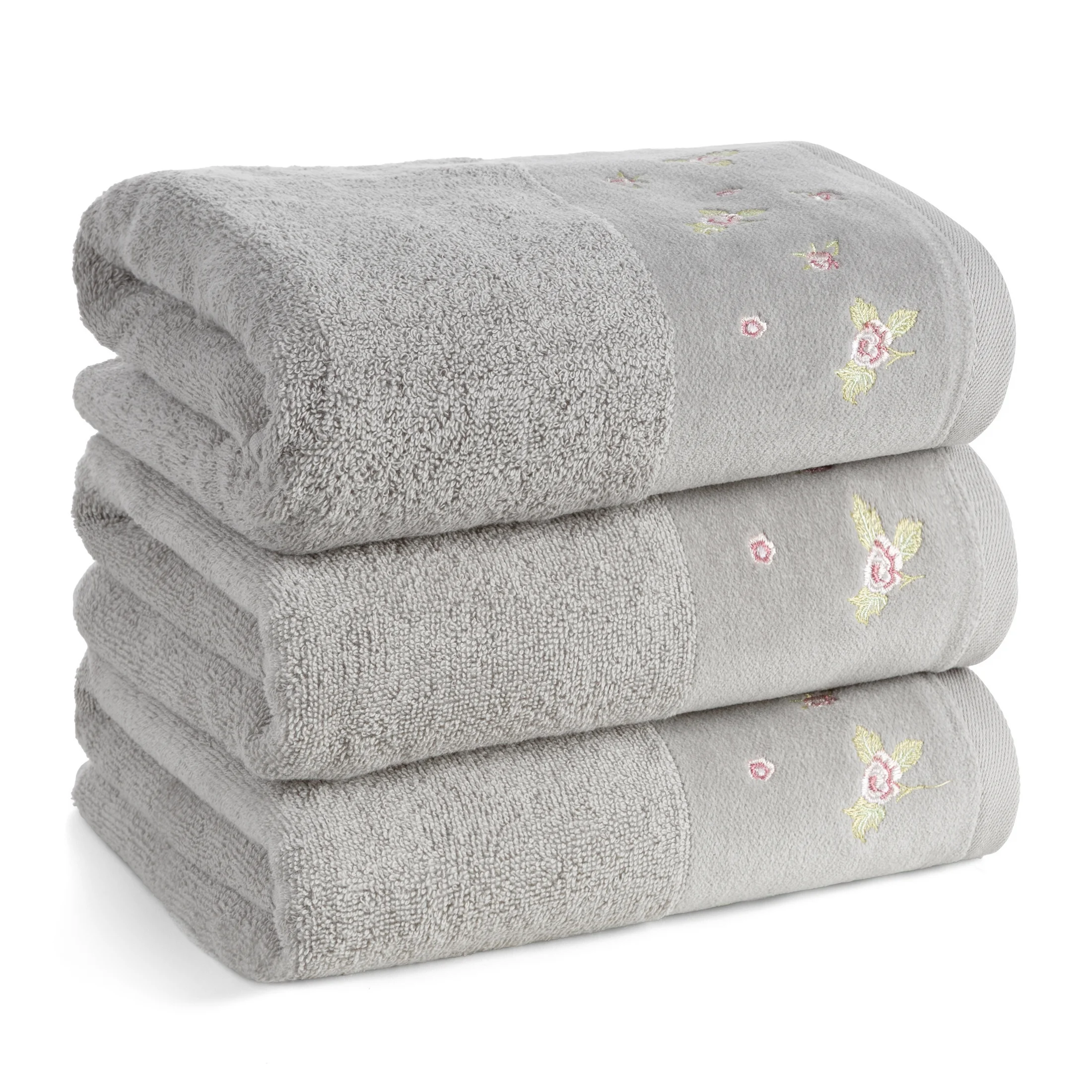 Ręcznik kąpielowy 50x90 cm bawełniany kolor stalowy zdobiony welurową bordiura i haftem DALIA Eurofirany