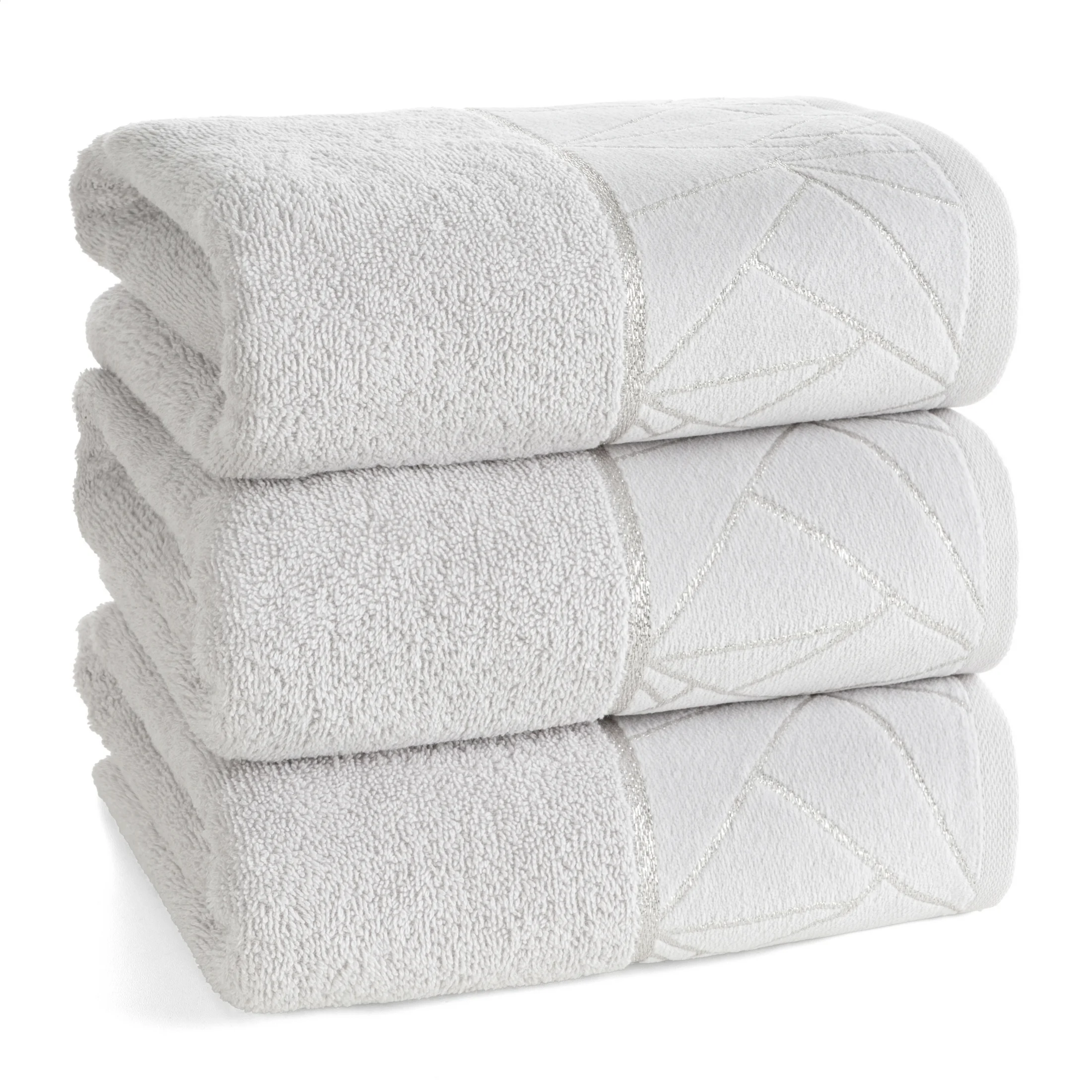 Ręcznik kąpielowy 50x90 cm bawełniany kolor srebrny zdobiony wzorem geometrycznym CLEO Eurofirany