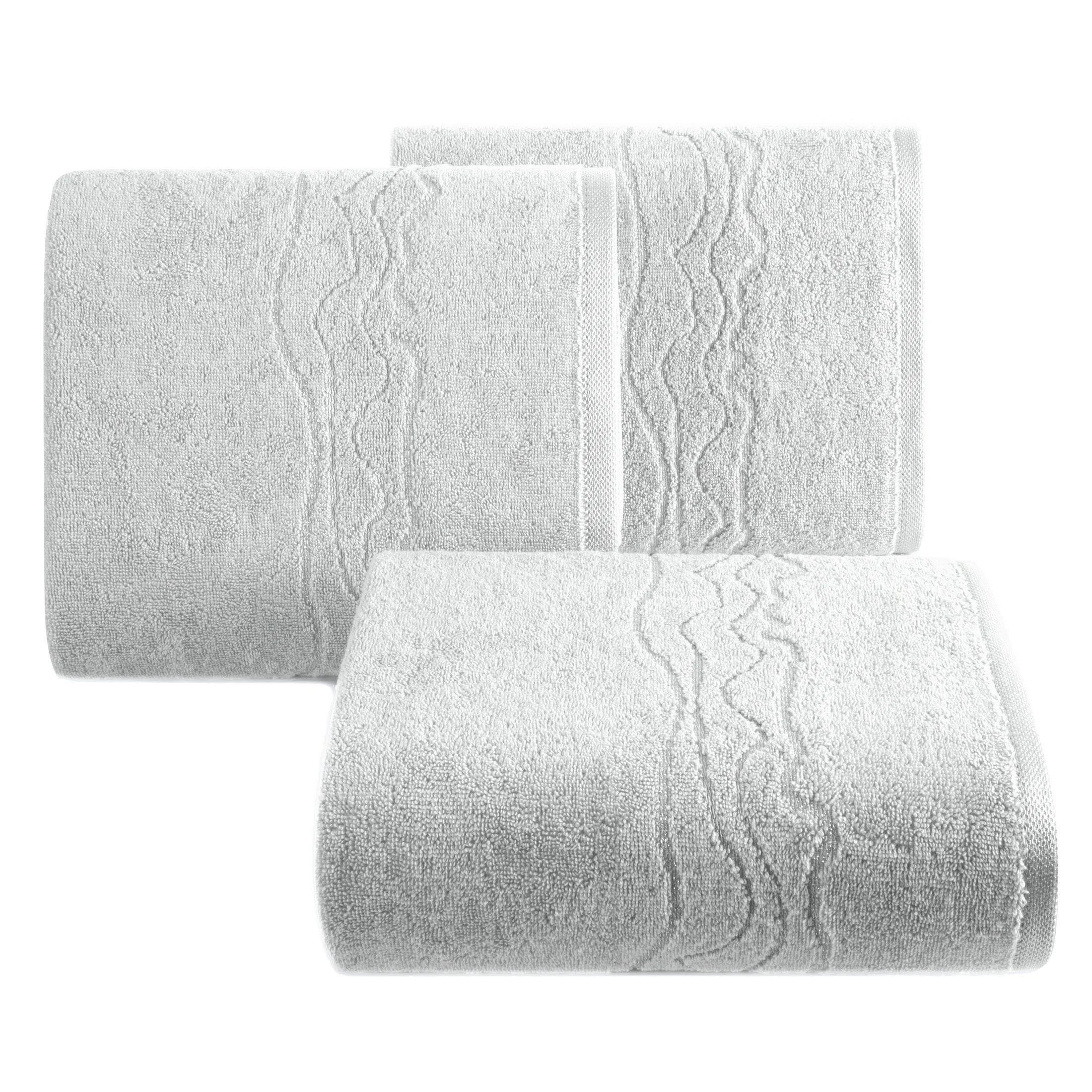 Ręcznik kąpielowy 70x140 cm bawełniany kolor srebrny zdobiony bordiurą z błyszczącym wzorem 500 g/m2 KARIN Eurofirany