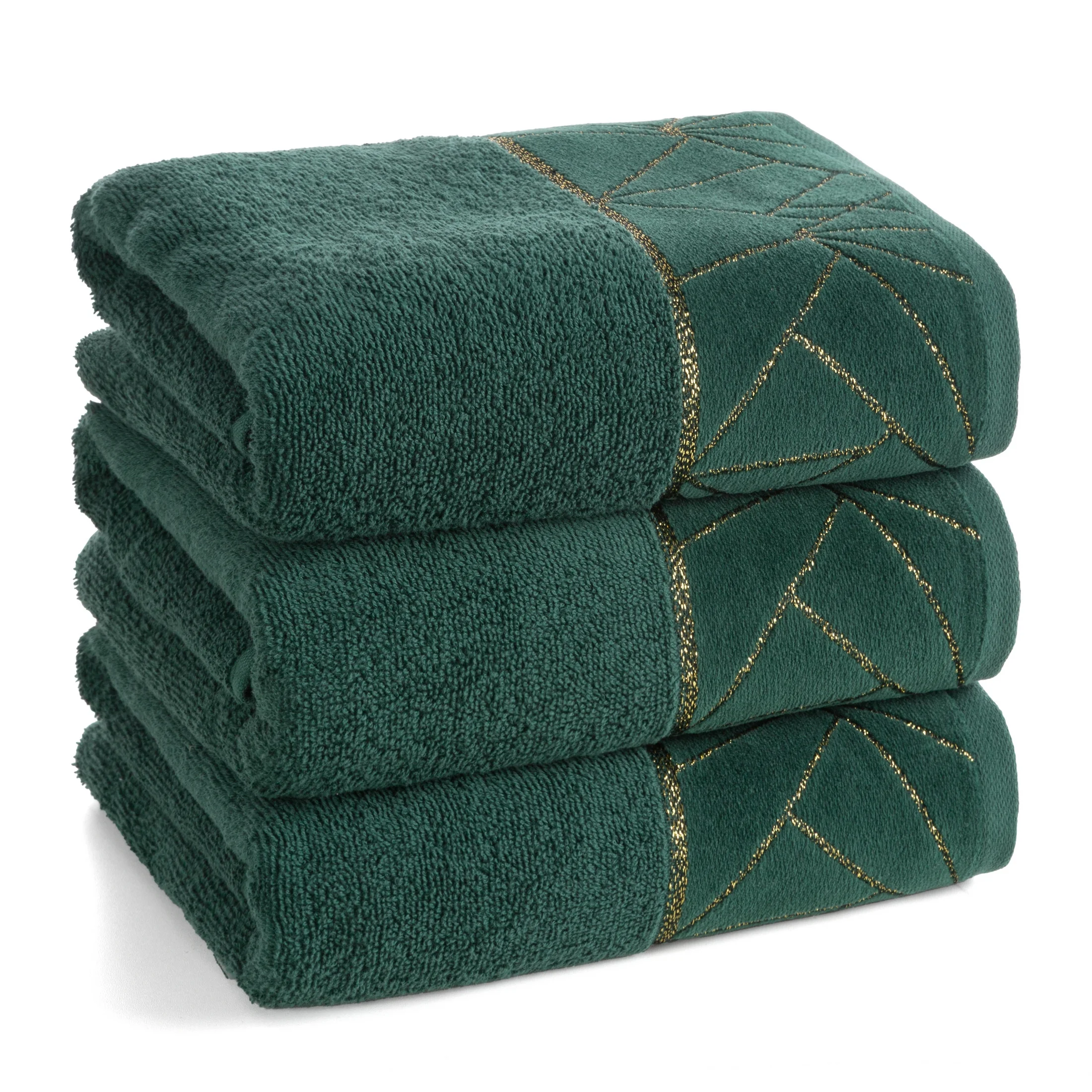 Ręcznik kąpielowy 50x90 cm bawełniany kolor ciemnozielony zdobiony wzorem geometrycznym CLEO Eurofirany