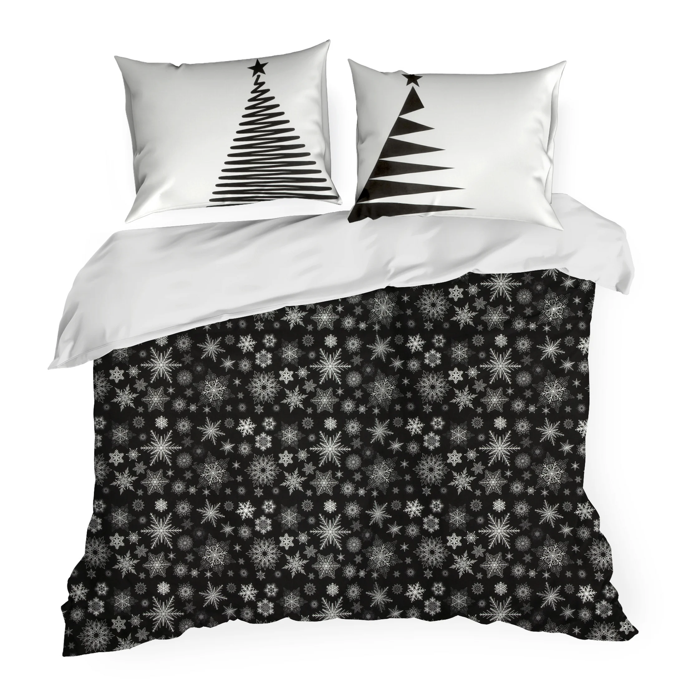 Pościel świąteczna 220x200 cm bawełniana kolor czarny, biały z motywem świątecznych gwiazdek ISLA Eurofirany